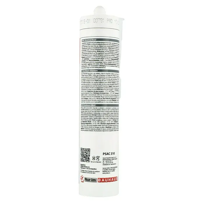 Probau Struktur-Acryl - Weiß, 310 ml - Strukturacryl Kartusche von Sievert Bauffe. Ideal zum Füllen von Rissen im Mauerwerk und für Putzarbeiten geeignet.