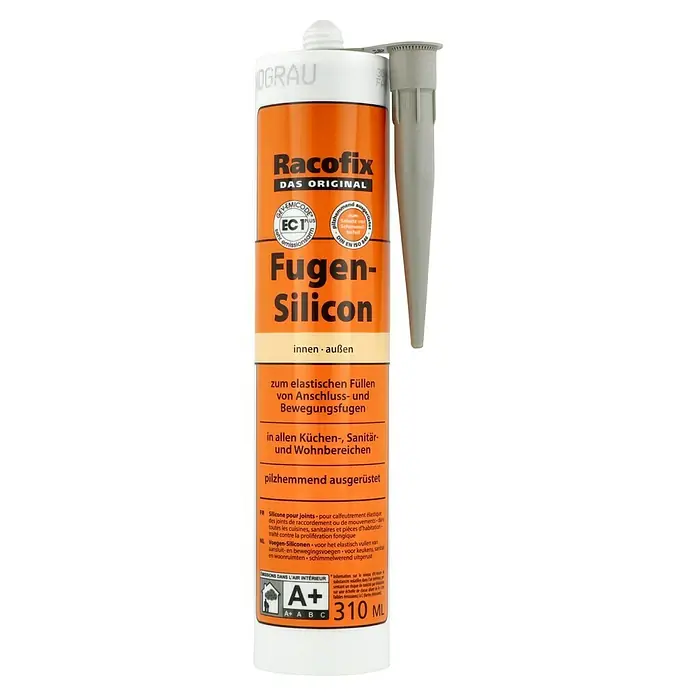 Racofix Universal-Silikon - Sandgrau, 310 ml - Racofix Fugen-Silicon Kartusche. Zum elastischen Füllen von Anschluss- und Bewegungsfugen in Bad, Küche und Wohnbereich, pilzhemmend.