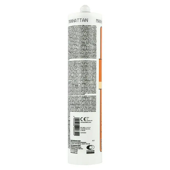 Racofix Universal-Silikon - Manhattan, 310 ml - Produktabbildung einer Kartusche Manhattan Natursteinsilikon zur elastischen Füllung von Anschluss- und Bewegungsfugen im Innen- und Außenbereich.