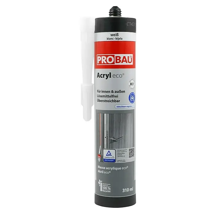 Probau eco Acryl - Weiß, 310 ml - Eine Tube ProBau Acryl eco® Dichtstoff, ideal für Innen- und Außenbereiche, lösemittelfrei und überstreichbar, mit 310 ml Inhalt.