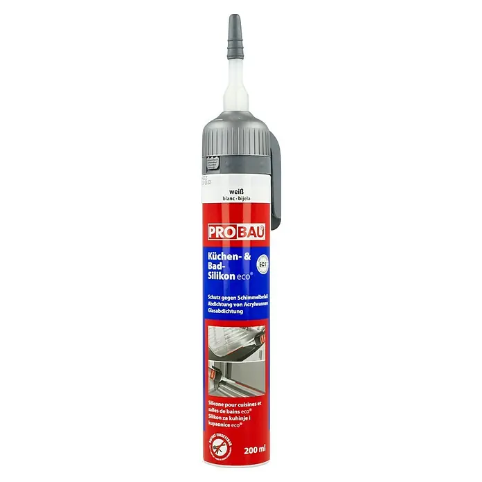 Probau eco Sanitär-Silikon - Weiß, 200 ml - Eine Kartusche Probau Küchen- & Bad-Silikon Eco in Weiß. Ideal für Küche und Bad, schützt vor Schimmel und dichtet Acrylwannen ab.