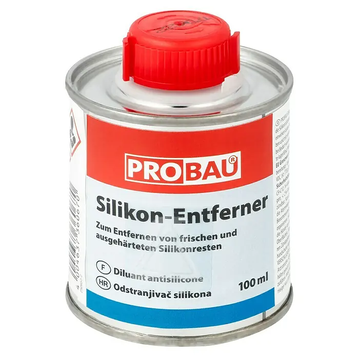 Probau Silikonentferner - 100 ml - Dose Silikonentferner von PROBAU zum Entfernen von frischen und ausgehärteten Silikonresten. 100 ml Inhalt mit rotem Deckel.