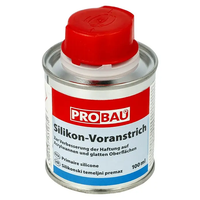 Probau Silikon-Voranstrich - 100 ml, Lösemittelbasiert - Ein Behälter Probau Silikon-Voranstrich, der die Haftung auf Acrylwannen und glatten Oberflächen verbessert, ideal für Heimwerkerprojekte.