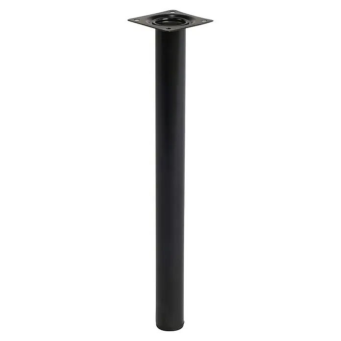 Rei Möbelfuß L 300 - Ø x H: 3 x 30 cm, Traglast: 150 kg, Stahl, Schwarz - Abgebildeter ist ein elegantes, schwarzes Tischbein mit einer quadratischen Montageplatte, ideal für moderne Möbeldesigns.\n