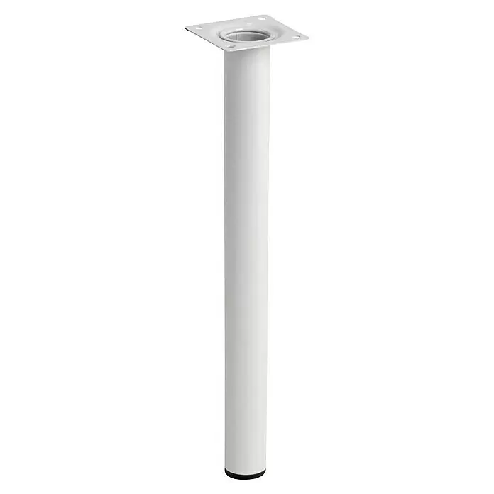 Rei Möbelfuß L 300 - Ø x H: 3 x 30 cm, Traglast: 150 kg, Stahl, Weiß - Weißes zylindrisches Möbelbein mit quadratischer Montageplatte und schwarzem Fuß.