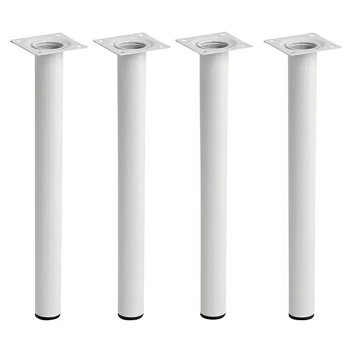 Rei Möbelfuß L 300 - Ø x H: 3 x 30 cm, Traglast: 150 kg, Stahl, Weiß - Vier weiße Metall-Tischbeine mit Montageplatten.
