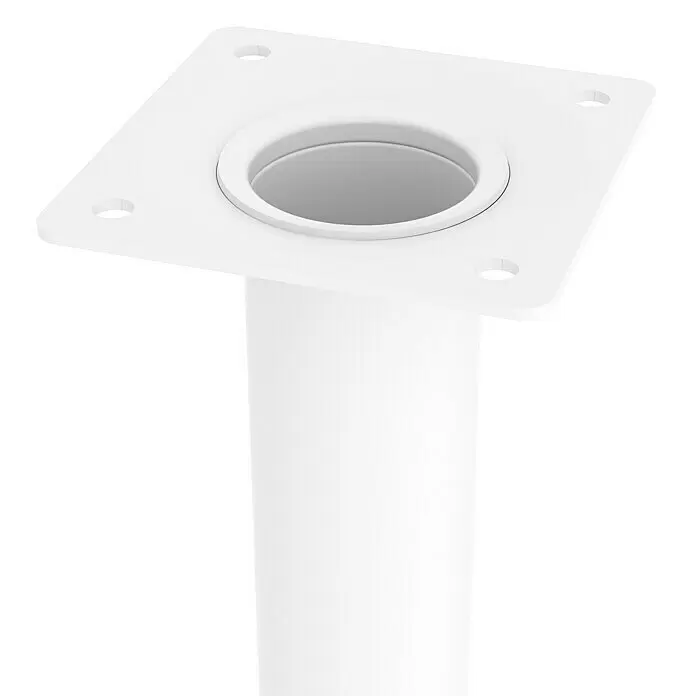 Rei Möbelfuß L 300 - Ø x H: 3 x 30 cm, Traglast: 150 kg, Stahl, Weiß - Weißer Metallstützpfosten mit quadratischer Flanschbasis und zentraler Öffnung.