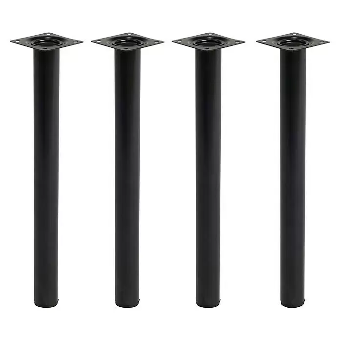 Rei Möbelfuß L 300 - Ø x H: 3 x 30 cm, Traglast: 150 kg, Stahl, Schwarz - Vier schwarze zylindrische Möbelbeine mit quadratischen Montageplatten.