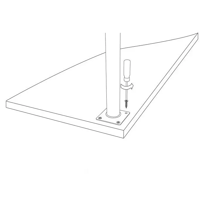 Rei Möbelfuß L 300 - Ø x H: 3 x 30 cm, Traglast: 150 kg, Stahl, Silber - Schraubendreher befestigt eine Stange mittels einer Grundplatte mit Schrauben an einer Oberfläche.