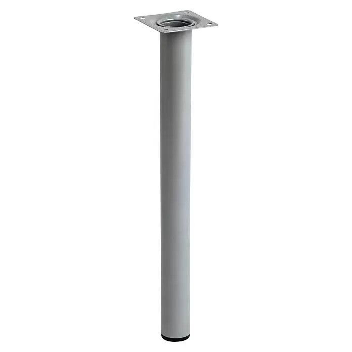 Rei Möbelfuß L 300 - Ø x H: 3 x 30 cm, Traglast: 150 kg, Stahl, Silber - Grauer zylindrischer Möbelfuß aus Metall mit quadratischer Montageplatte und schwarzem Sockel.