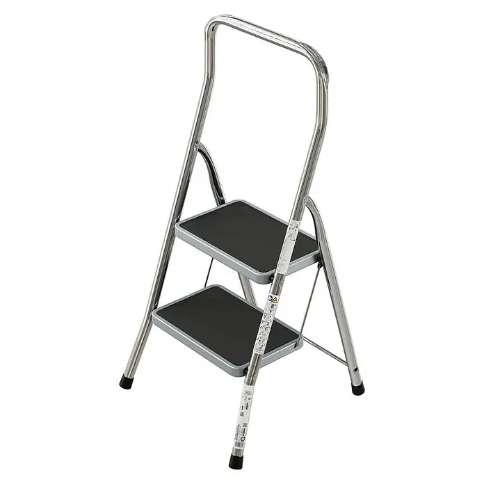 Krause Klapptritt Toppy XL - Anzahl Tritte: 2 Stk., Arbeitshöhe: 2,5 m, Belastbarkeit: 150 kg, Aluminium - Silberne Trittleiter mit zwei Stufen und einem Griffbügel, ideal für den Haushalt.