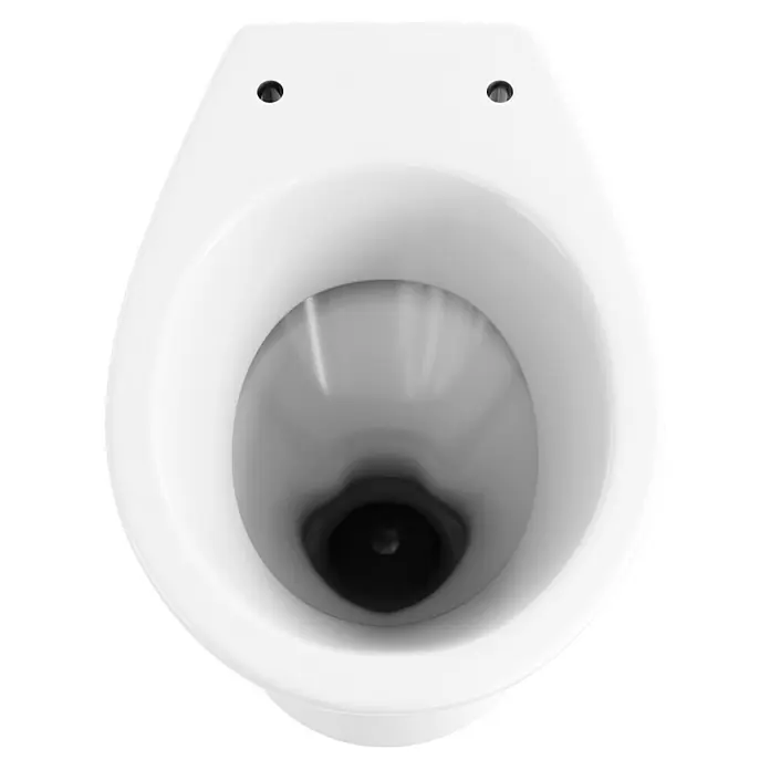 Simena Stand-WC - Mit Spülrand, Ohne Spezialglasur, Spülform: Tief, WC Abgang: Waagerecht, Weiß - Ansicht von oben auf eine Toilette mit einer glänzenden weißen Oberfläche, die ein sauberes und hygienisches Design zeigt.