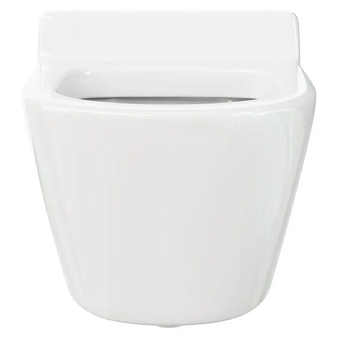Camargue Empire Wand-WC - Mit Spülrand, Ohne Spezialglasur, Spülform: Tief, WC Abgang: Waagerecht, Weiß - Nahaufnahme einer weißen Wand-Toilette, die ein minimalistisches und modernes Design für Badezimmerausstattung zeigt.