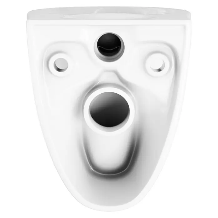 Simena Wand-WC - Mit Spülrand, Ohne Spezialglasur, Spülform: Tief, WC Abgang: Waagerecht, Weiß - Detailaufnahme einer weißen Keramik-Toilette von oben, die die Öffnungen und die glatte Oberfläche des Designs zeigt.