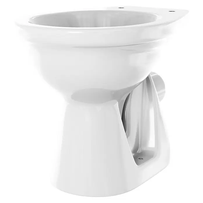 Simena Stand-WC - Mit Spülrand, Ohne Spezialglasur, Spülform: Tief, WC Abgang: Waagerecht, Weiß - Nahaufnahme einer weißen Toilette, die ein minimalistisches und modernes Design zeigt. Sanitärobjekt mit glänzender Oberfläche.