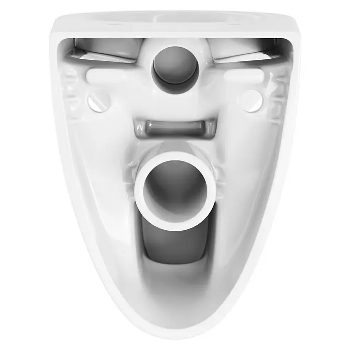 Villeroy & Boch Wand-WC Omnia Pro - Mit Spülrand, Mit schmutzabweisender Glasur, Spülform: Tief, WC Abgang: Waagerecht, Weiß - Nahaufnahme einer weißen Keramiktoilette mit Blick auf die Details des Inneren, die ein modernes Design und hochwertige Verarbeitung zeigen.