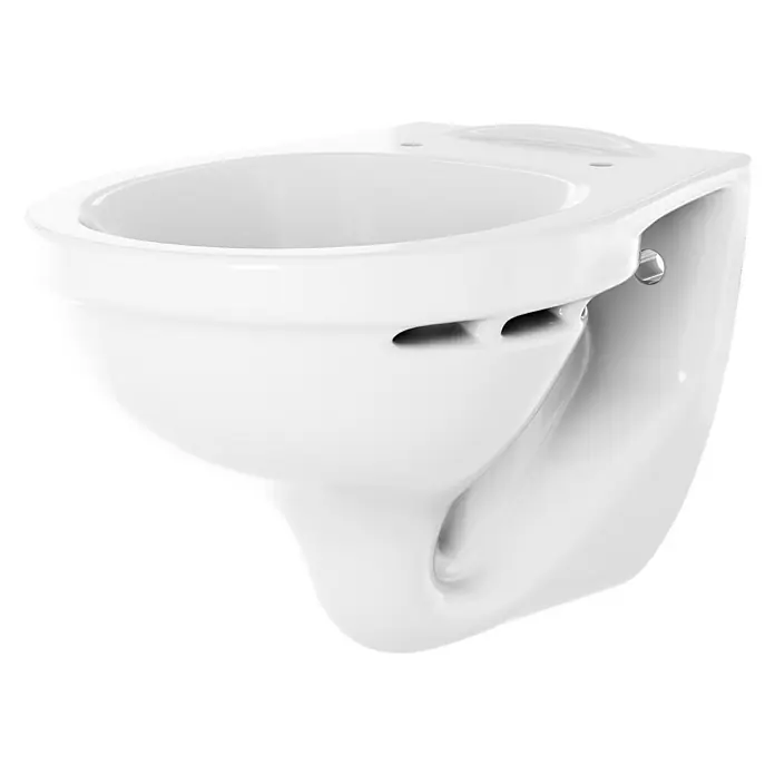 Simena Wand-WC - Mit Spülrand, Ohne Spezialglasur, Spülform: Tief, WC Abgang: Waagerecht, Weiß - Dieses Bild zeigt eine wandhängende Toilette in Weiß, die ein modernes und minimalistisches Design aufweist. Ideal für Badezimmer mit Stil.