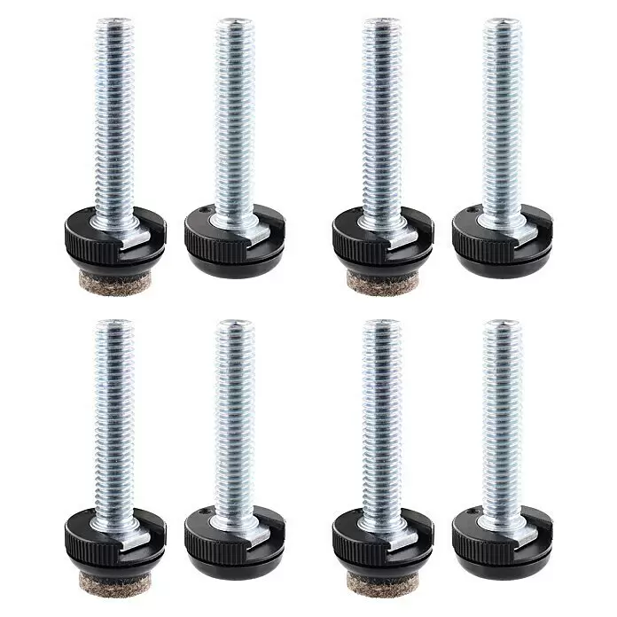 Wagner System Verstellfüße - Länge Gewinde: 40 mm, Durchmesser Gewinde: 8 mm, 4 Stk. - Acht verstellbare Möbelfüße mit silbernen Gewindeschrauben, schwarzen Kunststoffbasen und Filzgleitern.