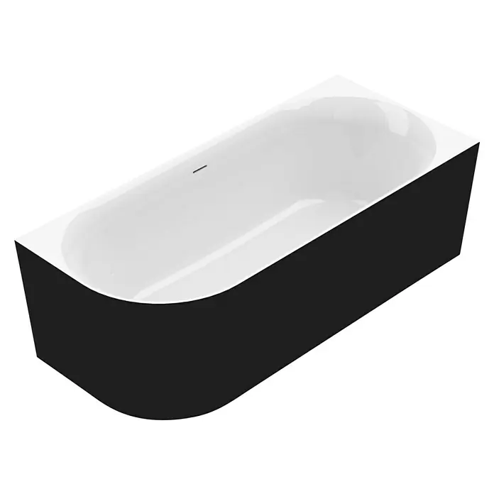 Ottofond Raumsparbadewanne Mince Corner - 180 x 80 cm, Sanitäracryl, Schwarz/Weiß, Links - Abgebildete Badewanne mit weißem Innenraum und schwarzer Außenseite. Das moderne Design wird durch abgerundete Ecken und eine schlichte Form betont.