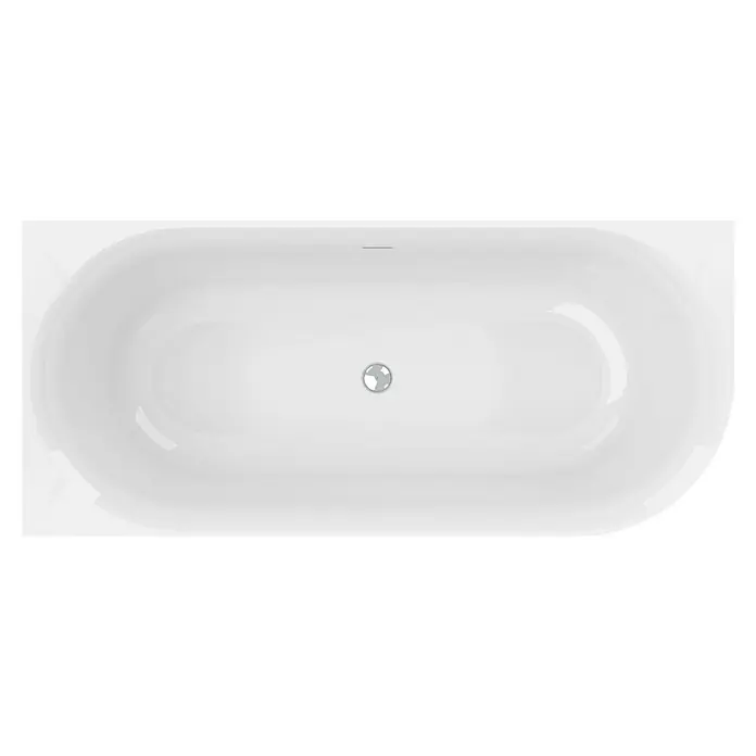 Ottofond Badewanne Mince Corner - 170 x 75 cm, Sanitäracryl, Weiß, Ausrichtung Wanne: Rechts - Draufsicht auf eine ovale, freistehende Badewanne in Weiß, die ein sauberes und modernes Design für Ihr Badezimmer bietet.