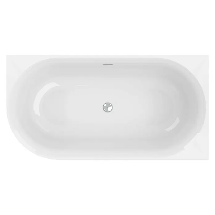 Ottofond Raumsparbadewanne Mince Corner XS - 155 x 80 cm, Sanitäracryl, Weiß, Links - Draufsicht einer freistehenden Badewanne in Weiß, die ein elegantes und modernes Badezimmerdesign betont. Sie bietet Komfort und Stil mit ihrem ovalen Design.
