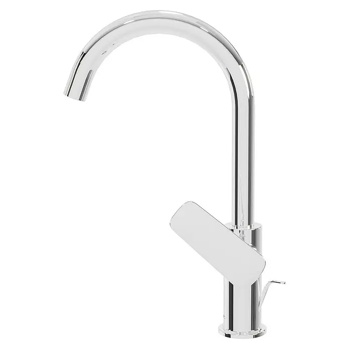 Hansgrohe Logis Waschtischarmatur 210 - Chrom, Glänzend - Ein glänzender Chrom-Wasserhahn mit geschwungenem Auslauf und einem Hebel zur Steuerung des Wassers, perfekt für jede moderne Küche oder Badezimmer.