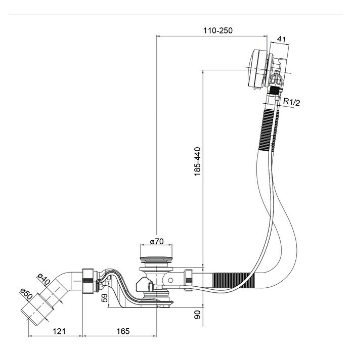 Ottofond Ab- & Überlaufgarnitur (Drehexcenterbetätigung, Mit Wassereinlauf, Passend für: Ottofond Badewanne Tacoma)