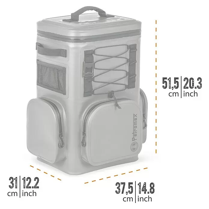 Petromax KühlrucksackVolumen: 17 l, Oliv, L x B x H: 31 x 37,5 x 51,5 cm - Skizze