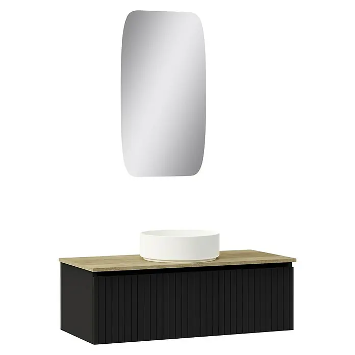 Artysan Conjunto de mueble de baño Yako - Ancho: 100 cm, Negro, 3 pzs. - Conjunto de mueble de baño moderno con lavabo sobre encimera y espejo, que ofrece un diseño elegante y funcional.