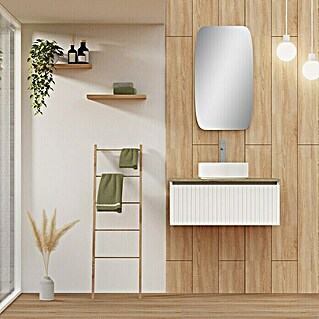 Conjunto de mueble de baño Yako (80 cm, Blanco seda, 3 pzs.)
