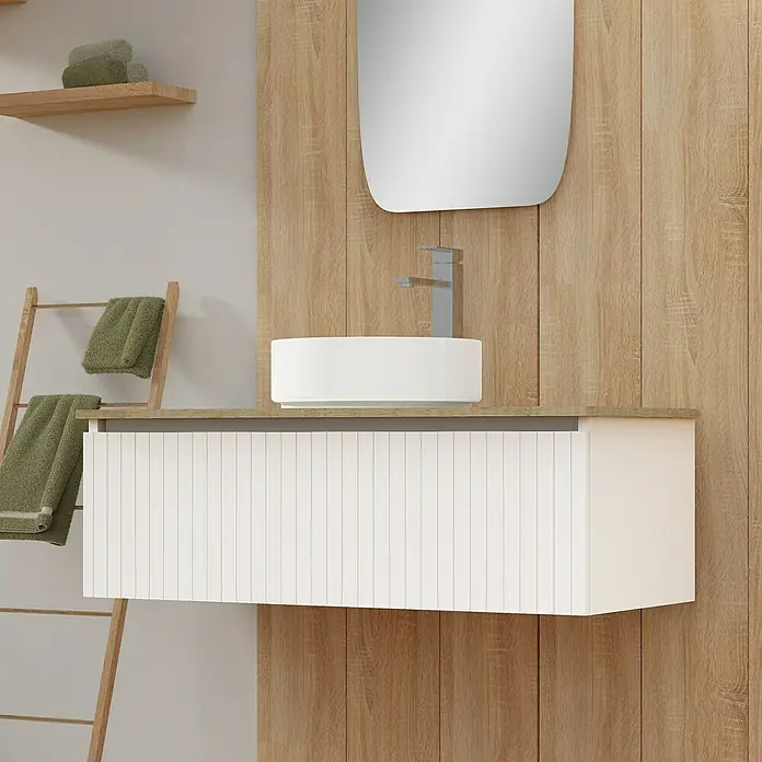 Artysan Conjunto de mueble de baño Yako - Ancho: 100 cm, Blanco seda, 3 pzs. - Lavabo de baño moderno con mueble y espejo para un diseño elegante y funcional.