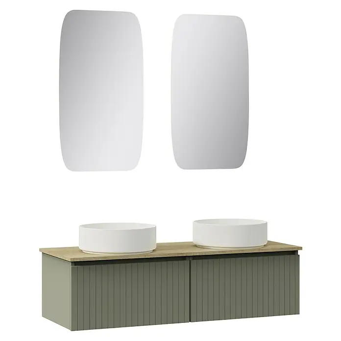 Artysan Conjunto de mueble de baño Yako - Verde musgo, 5 pzs. - Mueble de baño con doble lavabo y dos espejos rectangulares. El diseño elegante se integra perfectamente con interiores modernos.