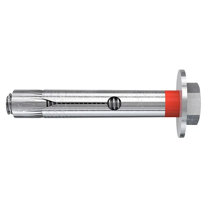 Fischer Anclaje metálico FSL T - M 8, Largo: 60 mm, 4 ud. - Una vista cercana de un perno utilizado para fijar en concreto o mampostería, con un mecanismo de expansión para una sujeción segura.