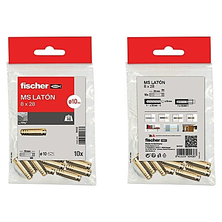 Fischer Taco de latón MS (Ø x L: 10 x 28 mm, M 8, Latón)
