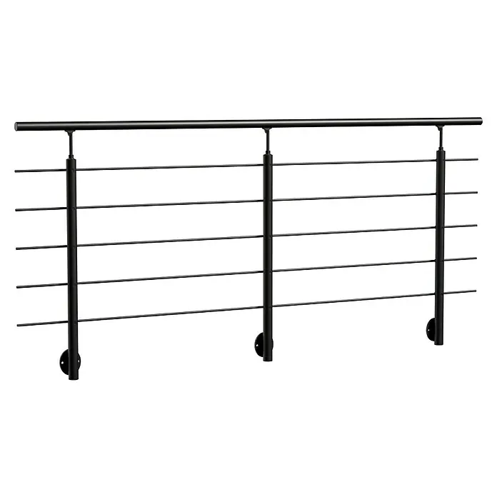 Sogem Balaustrada Clean lateral - 250 x 102 cm, Aluminio, Negro - Barandilla negra con barras horizontales y soportes verticales que ofrece seguridad y un diseño moderno para espacios interiores y exteriores.