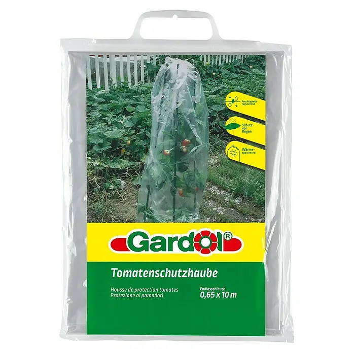 Gardol Tomatenhaube - Ø x H: 0,65 x 10 m - Abbildung einer Gardol Tomatenschutzhaube, die Pflanzen vor Feuchtigkeit und Regen schützt und die Wärme speichert.