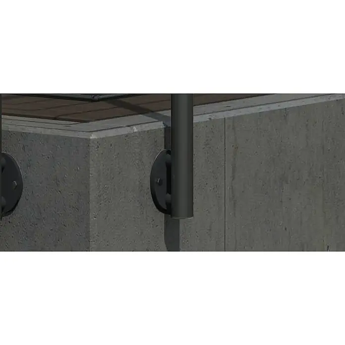 Sogem Balaustrada Clean lateral - 250 x 102 cm, Aluminio, Negro - Primer plano de una lámpara de pared negra sobre un muro de hormigón, mostrando una solución de iluminación moderna y robusta.