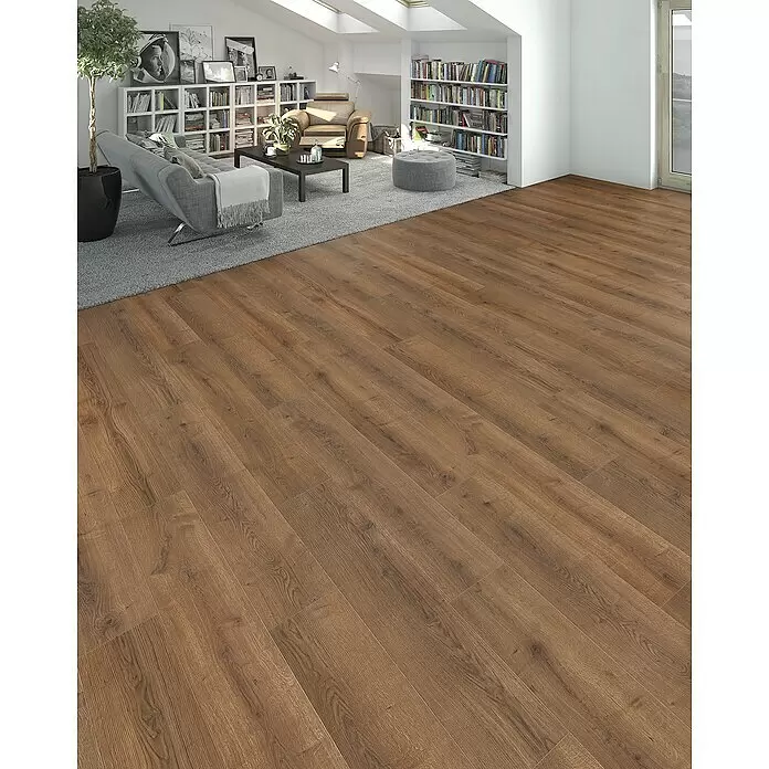 Living by Haro Laminat NKL32 - Eiche Langley geräuchert, Landhausdiele, 1.282 x 193 x 7 mm - Stimmungsaufnahme