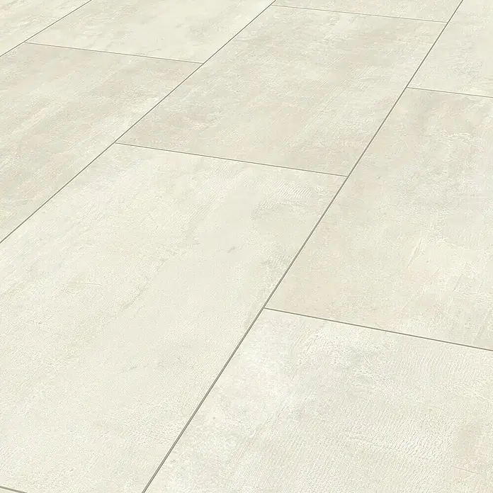 LOGOCLIC Designboden Element Flex - Mist Tile, Fliese, 638 x 322 x 7 mm - Bodenfliesen in neutralem Farbton, verlegt im modernen, linearen Muster. Ideal für minimalistische und helle Raumgestaltungen.