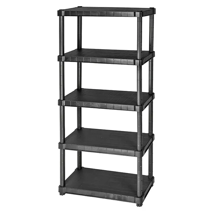 Regalux Kunststoffregal - H x B x T: 188 x 80 x 40 cm, Traglast pro Boden: 50 kg, Anzahl Böden: 5 Stk., Stecken, Schwarz - Schwarzes Kunststoffregal mit fünf Ebenen, ideal zur Aufbewahrung verschiedener Gegenstände im Haushalt oder Büro.