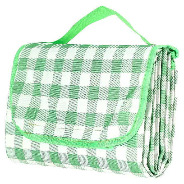 Picknickdecke Finn - 150 x 195 cm, Grün/Weiß - Grün-weiß karierte Picknickdecke mit Tragegriff, ideal für Ausflüge im Freien. Praktisch faltbar und leicht zu transportieren.