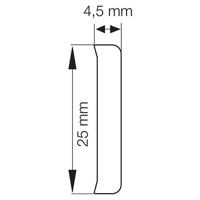 Primo Flachleiste - 2,17 m x 4,5 mm x 25 mm, Anthrazit - Technische Zeichnung eines Profils mit einer Höhe von 25 mm und einer Breite von 4,5 mm, ideal für technische Dokumentationen und Produktdetails.