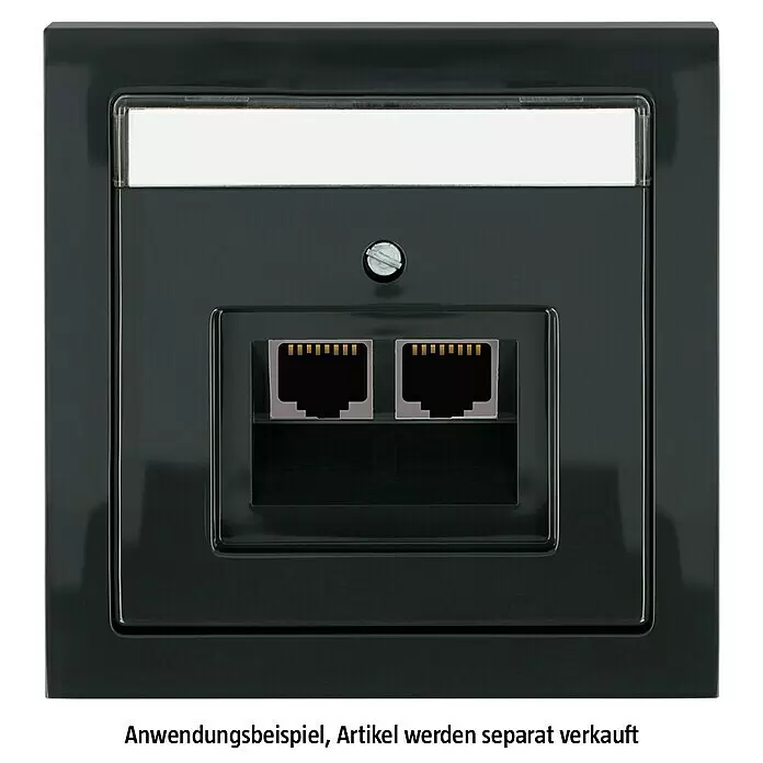 Busch-Jaeger Future Linear UAE-Abdeckung 1803-02-81 - Anthrazit, Kunststoff - Schwarze Netzwerk-Wandplatte mit zwei RJ45-Ethernet-Anschlüssen und Beschriftungsfeld.