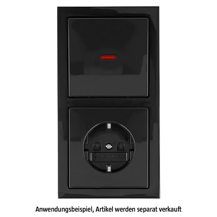 Busch-Jaeger Future Linear Kontrollschalterwippe 1789-81 - Anthrazit, Kunststoff - Schwarze Schuko-Steckdose mit Lichtschalter und roter Kontrollleuchte in einem Rahmen.