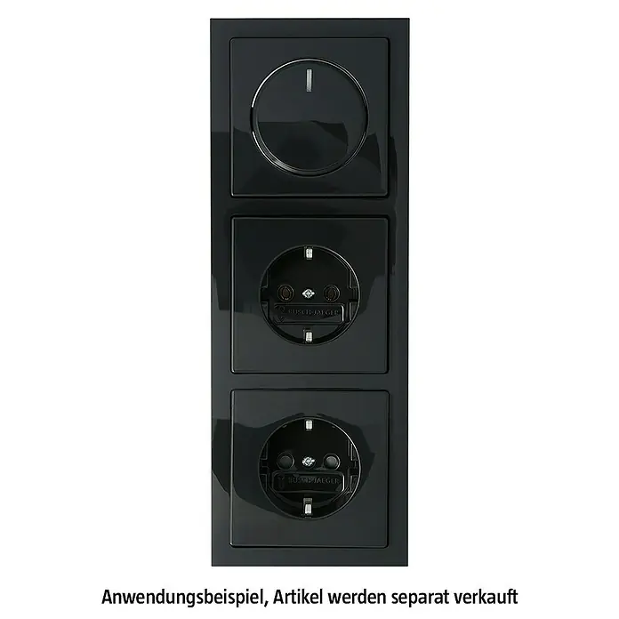 Busch-Jaeger Future Linear Abdeckrahmen 1723-181K - Anthrazit, 3-fach, Kunststoff - Schwarzer Busch-Jaeger Schalter mit Dimmer und zwei Steckdosen in einer vertikalen Anordnung für moderne Innenräume.