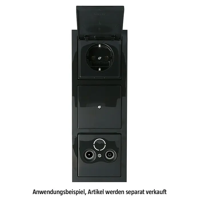 Busch-Jaeger Future Linear Abdeckrahmen 1723-181K - Anthrazit, 3-fach, Kunststoff - Steckdose: Schwarze Busch-Jaeger-Steckdose mit Klappdeckel und Antennenanschluss für den Innenbereich.