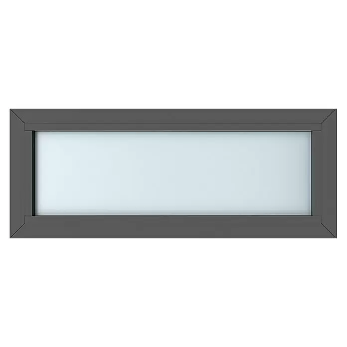 Gerda Oberlicht Thermo Prime - 100 x 40 cm, Anthrazitgrau, Sandgestrahlt - Rechteckiger grauer Fensterrahmen mit heller, lichtdurchlässiger Scheibe.