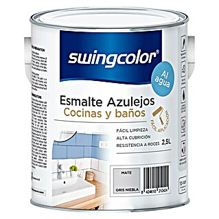 swingcolor Esmalte para azulejos Cocinas y baños (Gris niebla, 2,5 l, Mate)