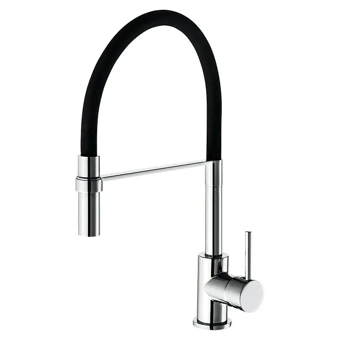 Grifo de cocina Winter - Negro/Cromo, Mate - Elegante grifo de cocina cromado con caño flexible negro. Moderno grifo mezclador para el fregadero con un diseño estiloso para cualquier cocina.