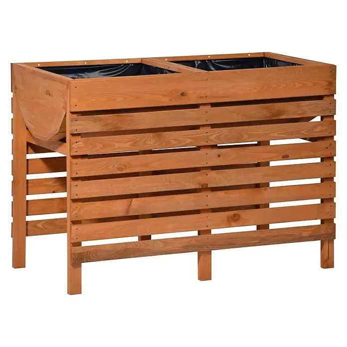 Dobar Hochbeet XL - 100 x 50 x 71 cm, Holz, Bernstein - Doppelter Hochbeet-Pflanzkasten aus Holz mit schwarzer Innenauskleidung, ideal für den Garten oder die Terrasse.